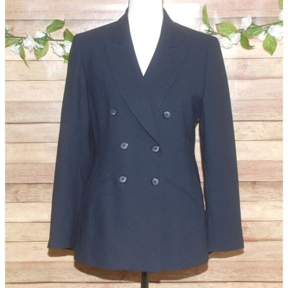 Vintage Kasper A.S.L. Petite Navy Blue Jacket Blazer Size 8P Lined Office Career - Picture 1 of 10